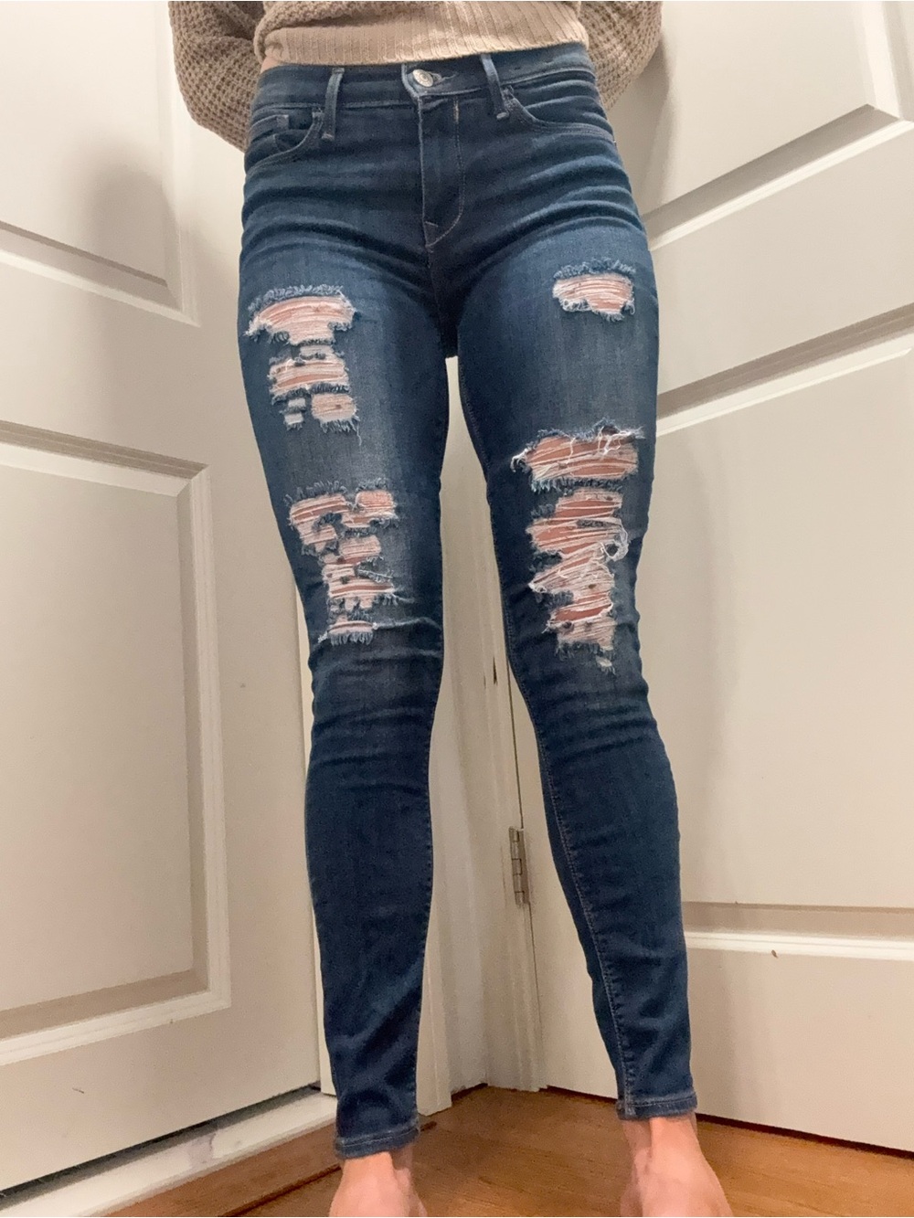 Express Dark Blue Distressed Skinny Jeans